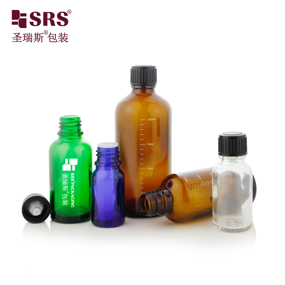 Empty Transparent Blue Green Semi-transparent Color Glass Bottles With Screw Cap Essential Oil Bottle