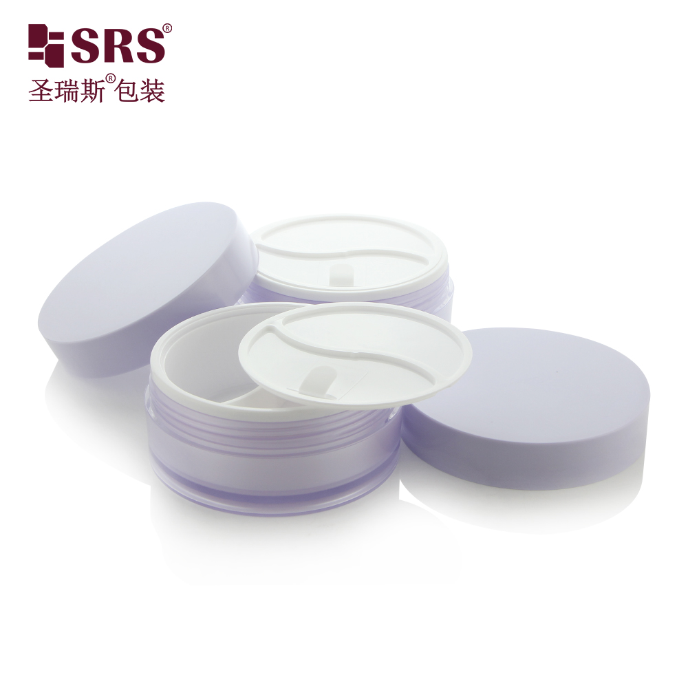 Hot sale 100g 50ml+50ml Cosmetic DUAL CHAMBER JAR Acrylic Facial Day and Night Cream Jar