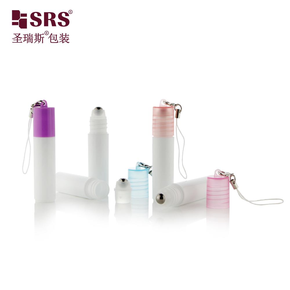 In Stock 5ml Portable Keychain White Plastic Roll On Bottle With Colorful Hook