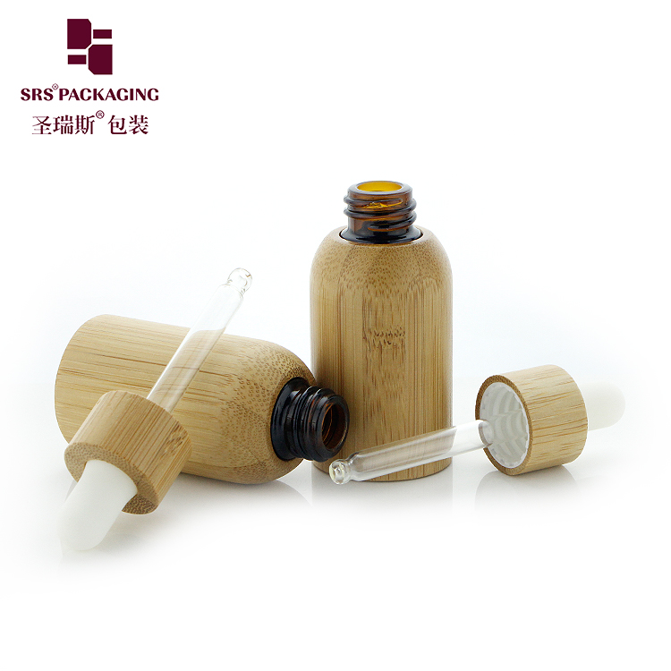 Labels Custom Amber Essential Oil Serum 15ml Glass Bottles With White Rubber Real Bamboo Dropper