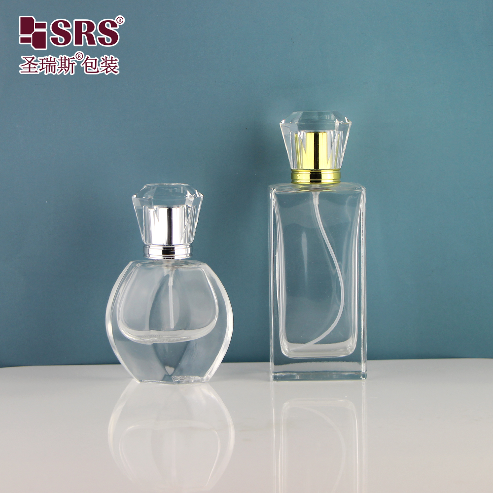 Luxury transparent clear glass fine mist atomizer 100ml spray bottle with diamond lid