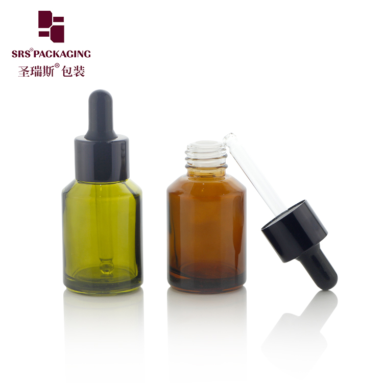 New Arrival Sloping Shoulder 30ml Amber Green Glass Essential Oil Dropper Bottle