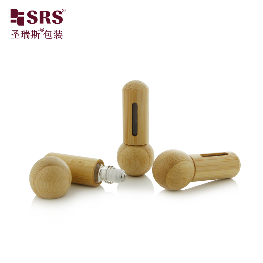 New Bamboo Roll on Bottle 5ml Glass Perfume Roller Bottle With Ball Cap