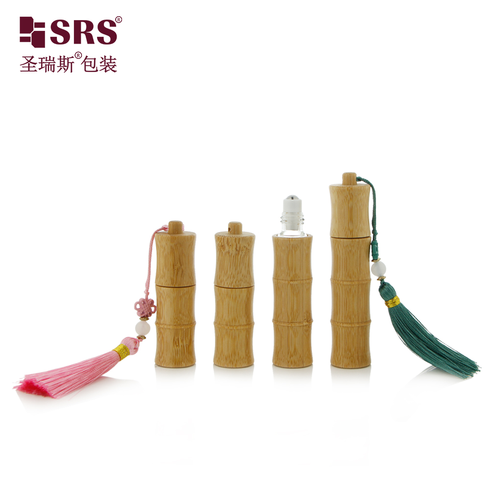 New Product Bamboo-joint Shape Outer Roll 5ml 10ml Essential Oil Roller Bottles with Hook