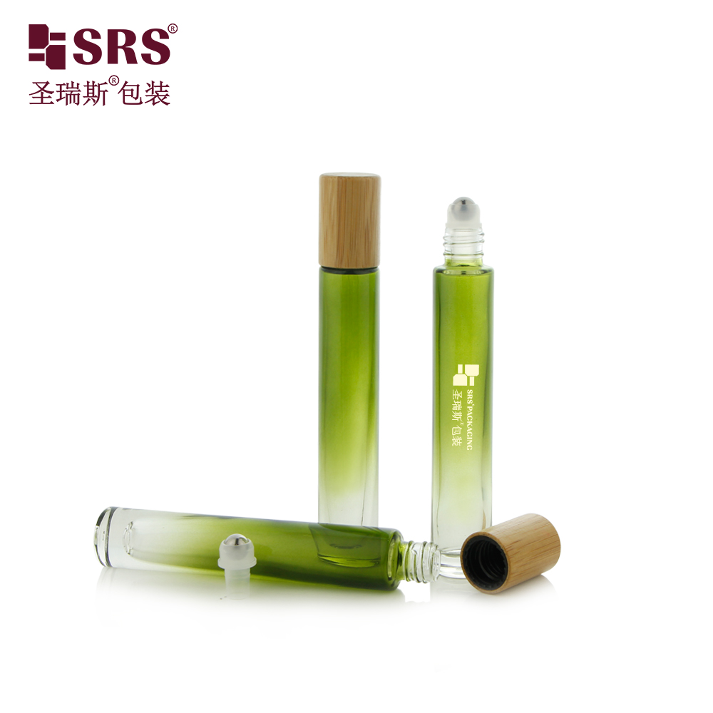 No Leakage 10ml Gradient Green Roll on Perfume Oil Bottle with Bamboo Cap