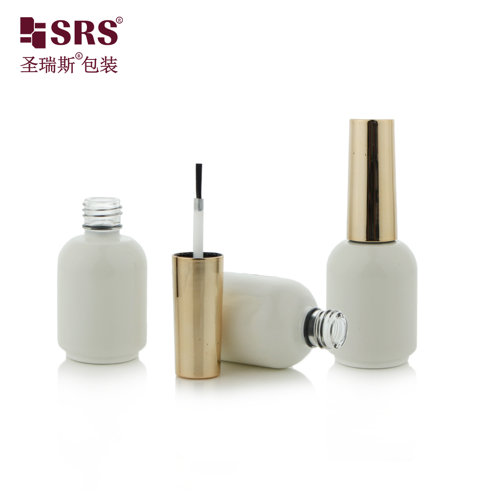 OEM Custom Round Nail Gel Polish Glass Bottle With Brush 15ML White Empty Nail Polish Bottles