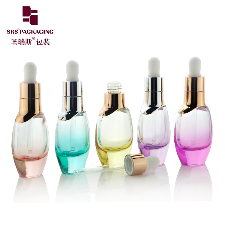PAG007 35ML Luxury Oblate Unique Design Customization Color Glass Gradient Color Cosmetic Dropper Bottle