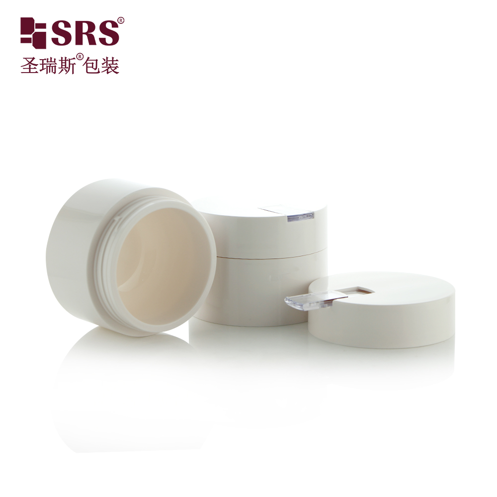 Replaceable PCR plastic jar 100ml cream jar unique design cosmetic container with beauty spoon