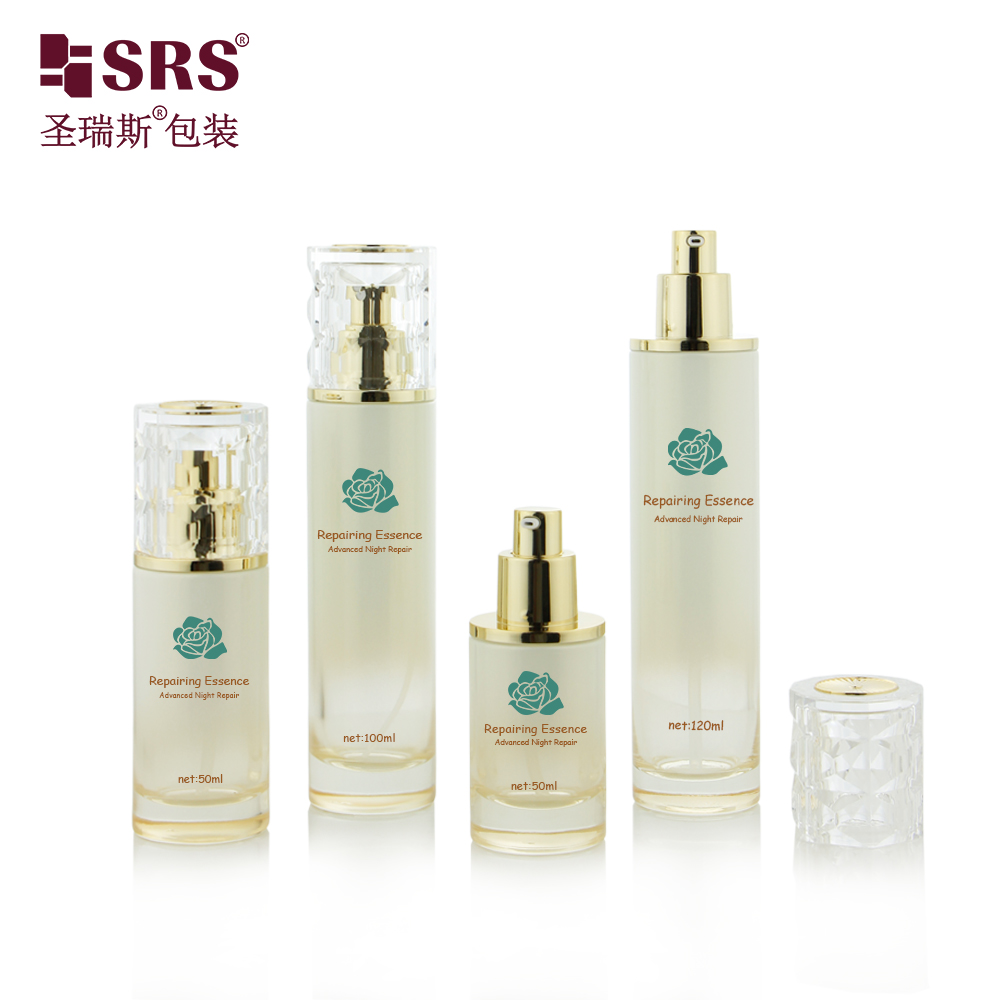 Round Cosmetic Serum Lotion 30ml 50ml 100ml 120ml Glass Bottle with Luxury Cap