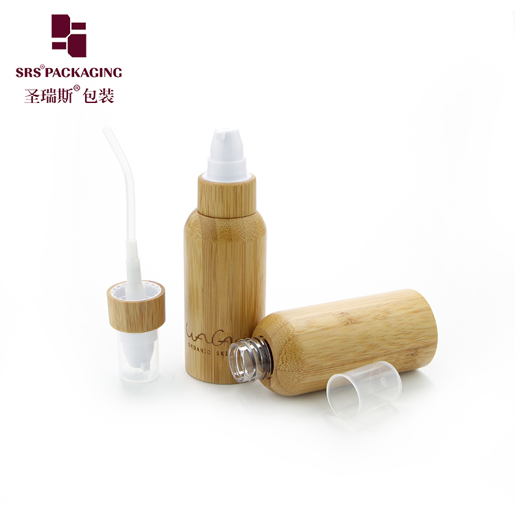 Round Shape Customization Logo Available Pump Facial Serum Cosmetic Bamboo Lotion Bottle