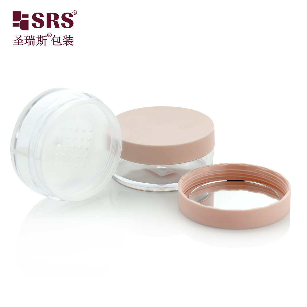 S028H Hot sale 20g empty glitter loose powder jar round plastic cosmetic case pink with sifter and mirror