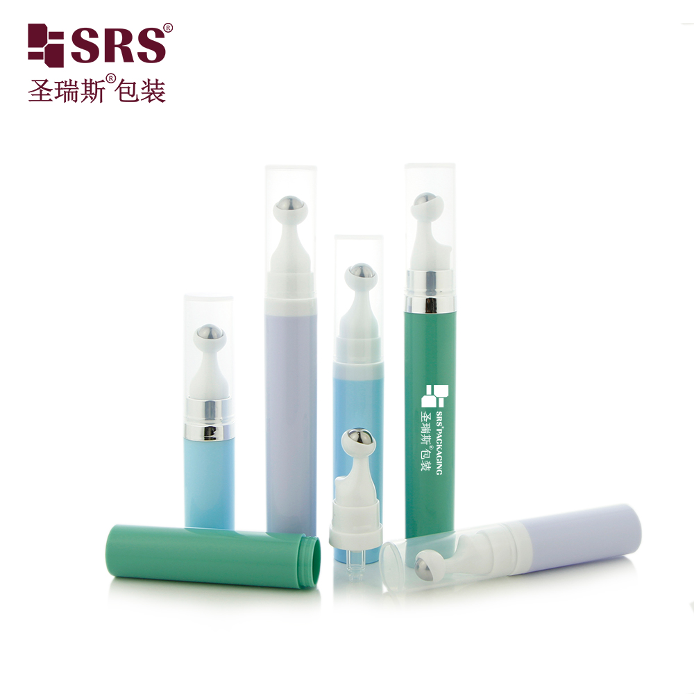 SRS 7.5ml 10ml 15ml Plastic Airless Bottle Vacuum PP Eye Cream with Roll Ball Lotion Cosmetic Travel Packaging