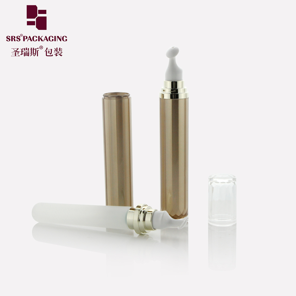 SRS Wholesale 15ml Plastic Eye Cream Acrylic Airless Bottle With Massage Head Applicator Roll On Eye Serum Cream Bottle