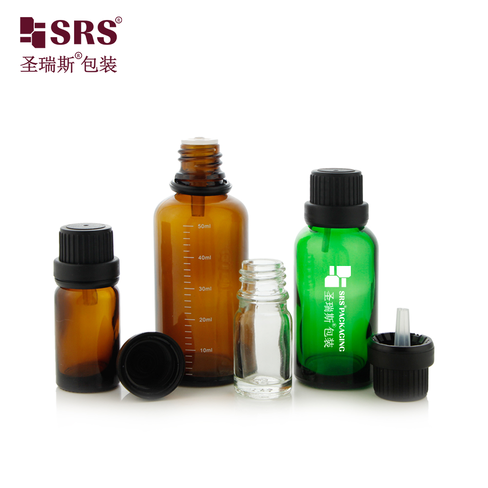 SRS Wholesale 5ml 10ml 15ml 20ml 30ml 50ml 100ml Essential Oil Glass Bottle With Tamper Evident Cap