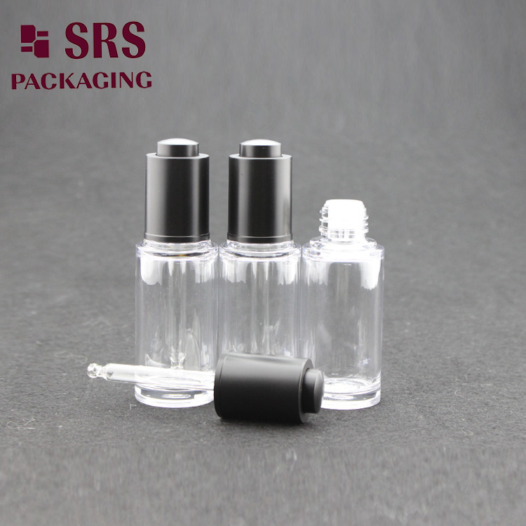 SRS factory cheap 25ml PETG clear round empty cosmetic unique bottle dropper 

