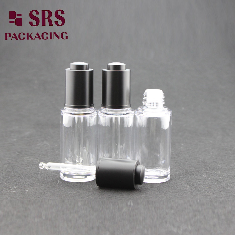 SRS factory cheap 25ml PETG clear round empty cosmetic unique bottle dropper 

