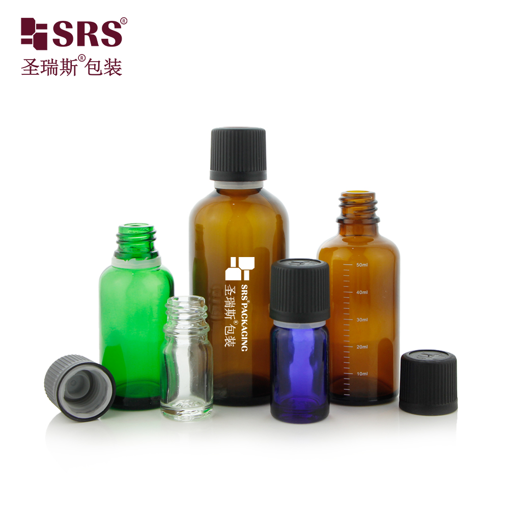 Screw Type Injection Black Color Child Proof Cap Glass Bottles Essential Oil Bottle 50ml