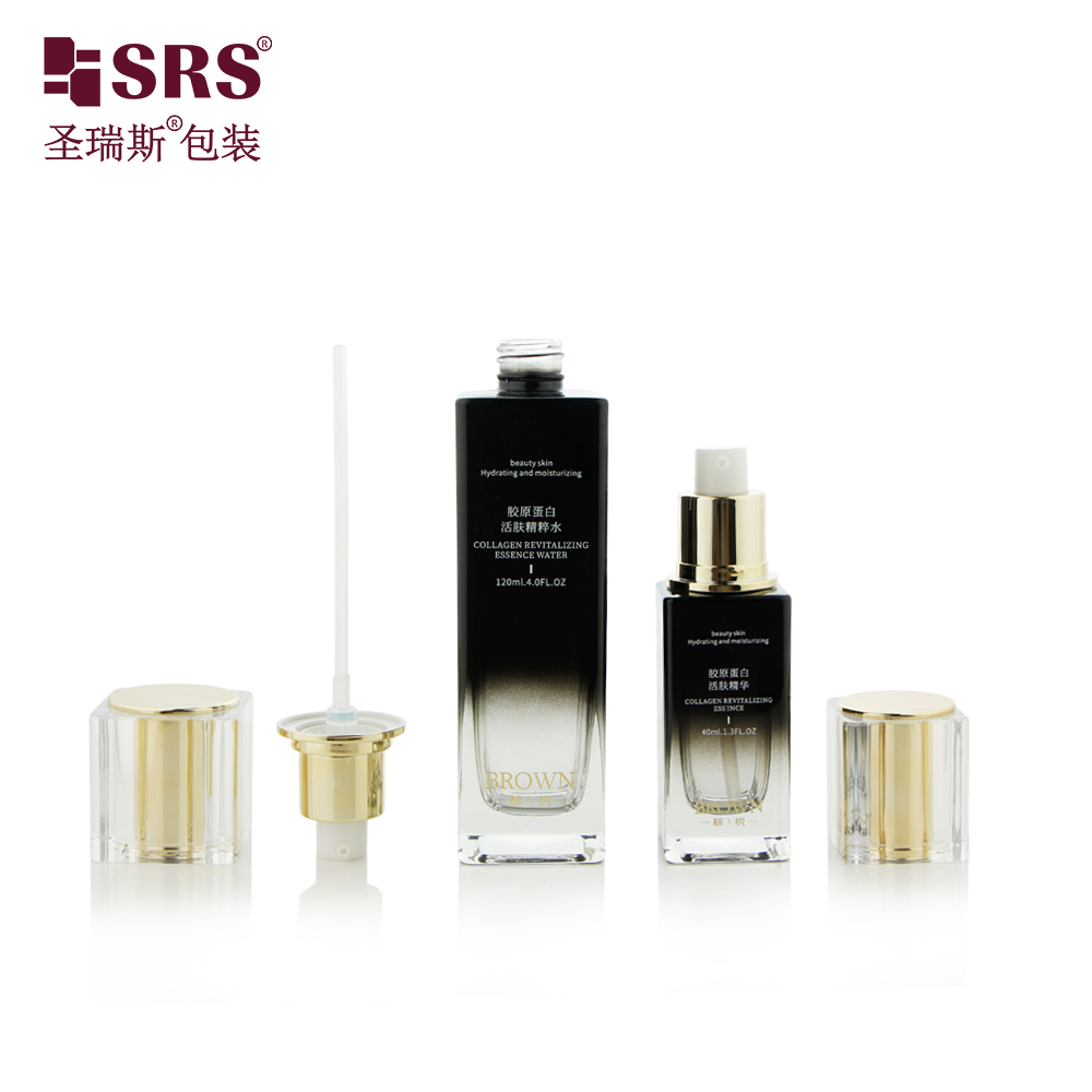 Skincare Cream Lotion Cosmetic Container Glass Essential Oil Serum Hair Oil Bottle with Pump