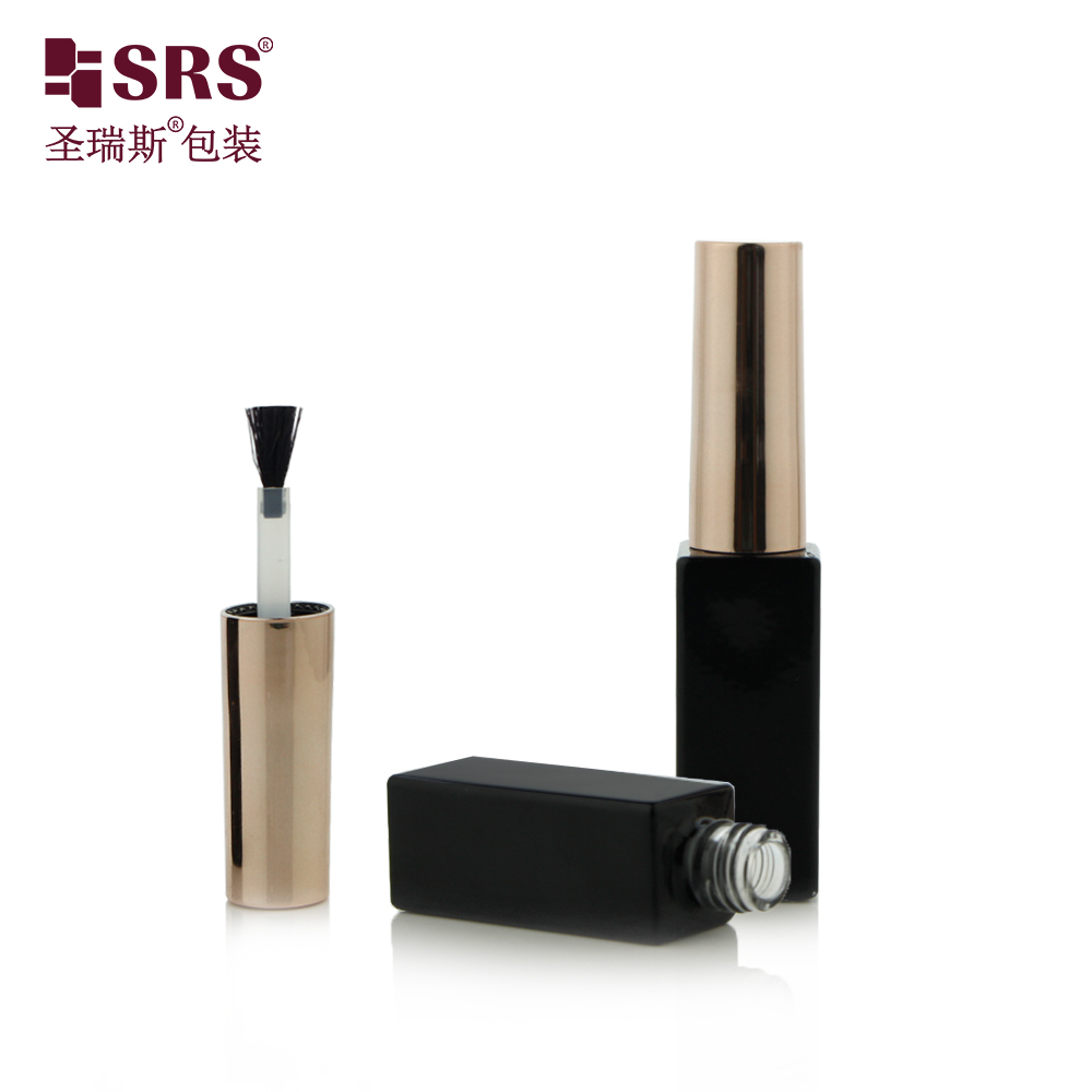 Square glass packaging 6ml black frosted bottle for nail polish 6ml with gold cap