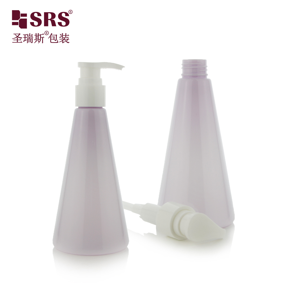 Triangle Shape Luxury Injection Violet Plastic Pump Custom Color Lotion PET Bottle