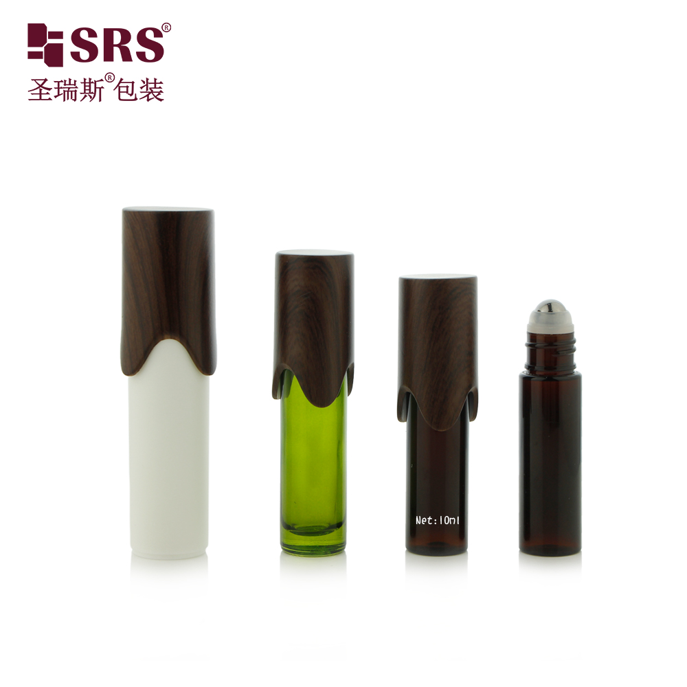 Unique Cap Roll on Bottle Cosmetic Packaging 10ml Amber PET Roller Travel Bottle