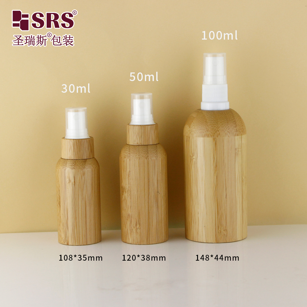 Wholesale Perfume Glass Bamboo Lid Lotion Spray Cream Cosmetic Packaging Set