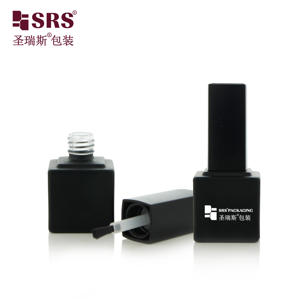 Wholesale Square Empty Black 10ml Round Glass Bottle Nail Polish With Brush