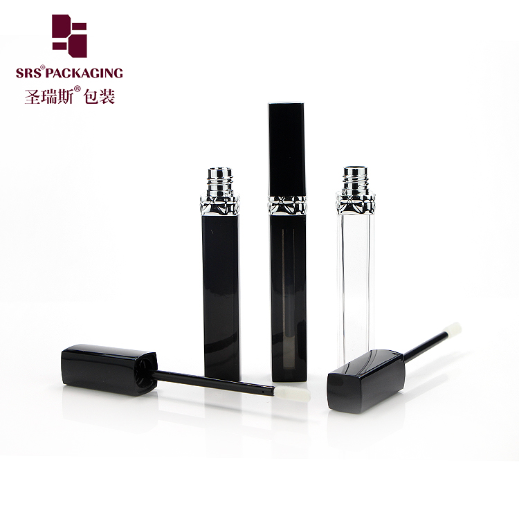 customized black lipgloss tube 6ml make up cosmetic packaging in stock