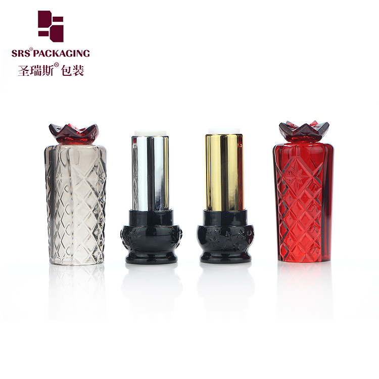 new arrival high quality hot sale no logo drum shape semitransparent red gray color carving patterns lipstick tube