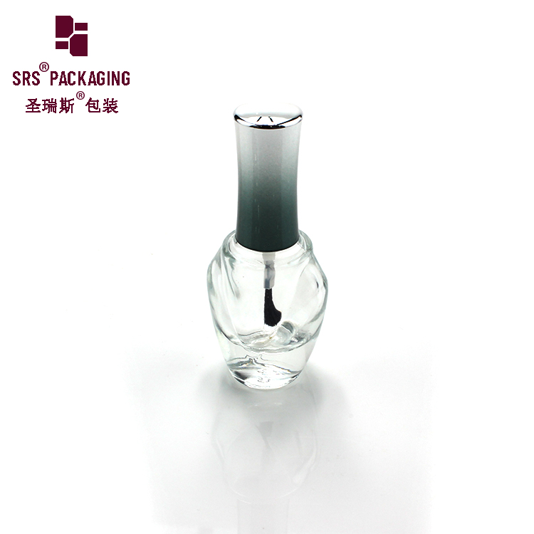 wholesale 10ml customize unique shape transparent Glass nail uv gel with brush and silver caps polish bottle